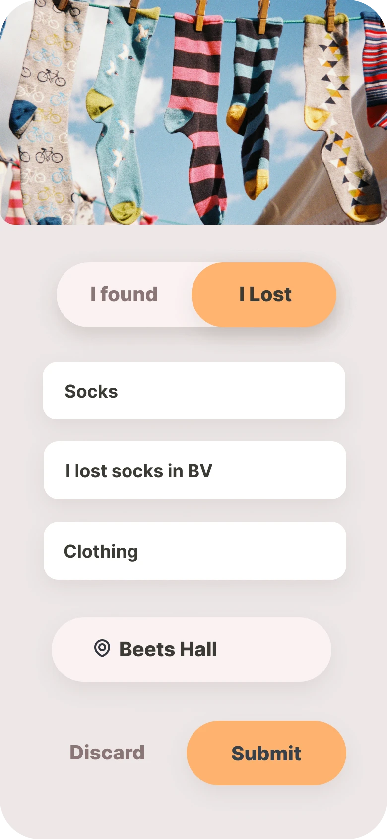 Mobile entry form populated with 'Socks' as the item name.