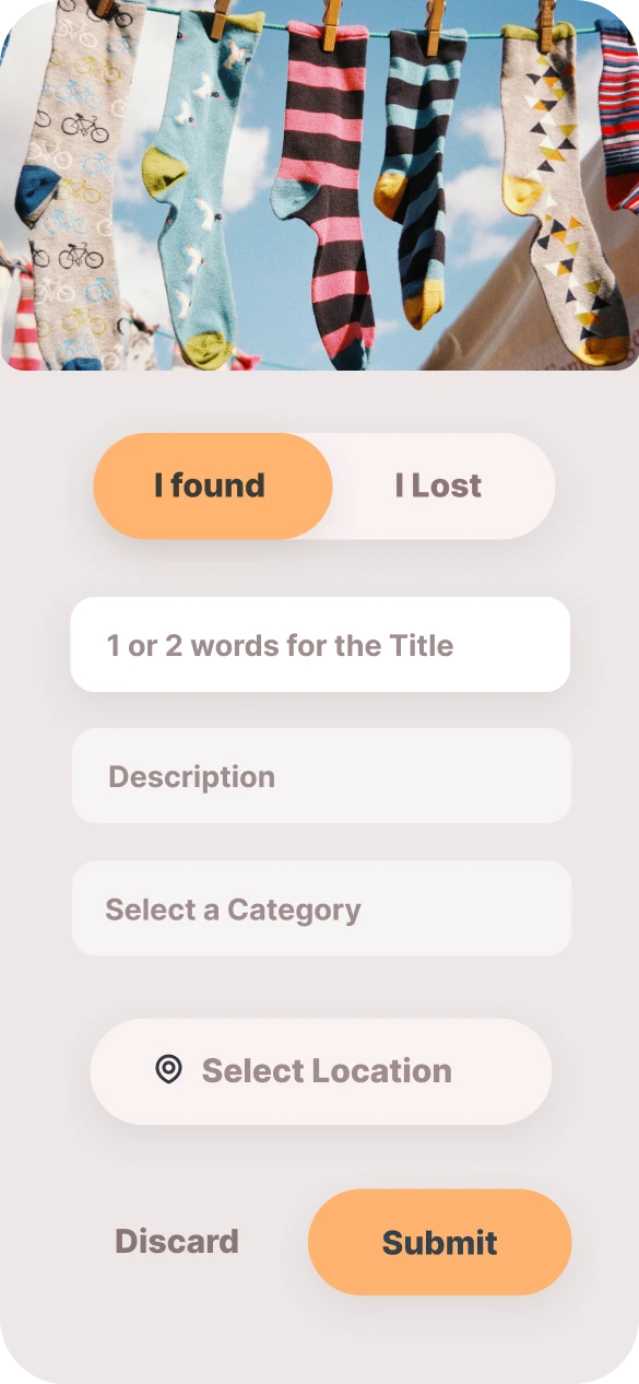 Mobile entry form for reporting a new item with category selection.