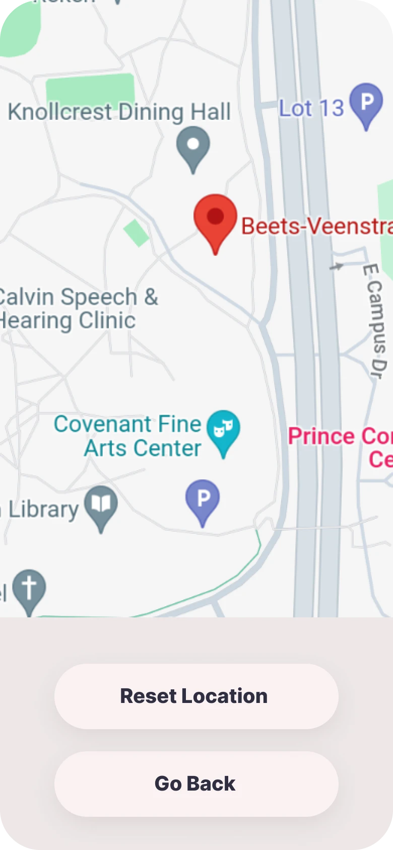 Map interface showing a generic pin drop.