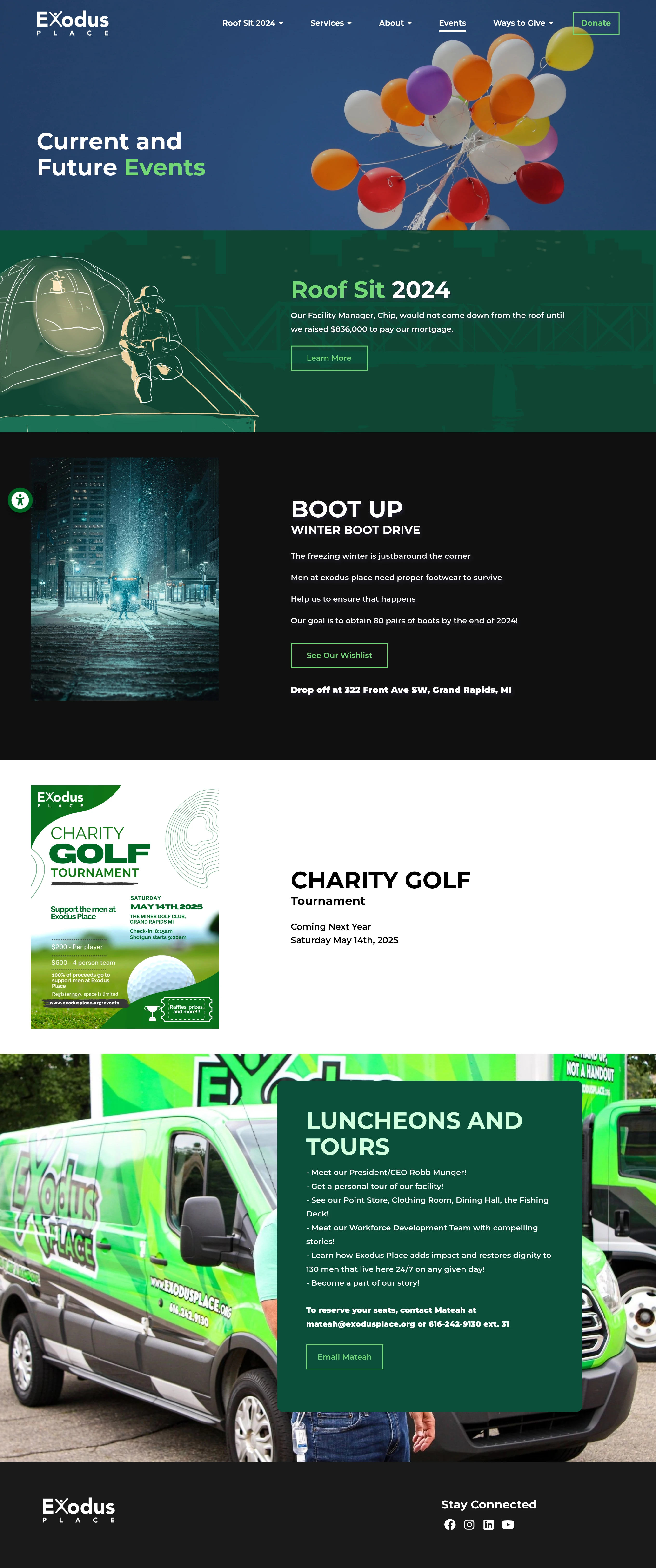 Desktop view of the Events page listing upcoming community activities.