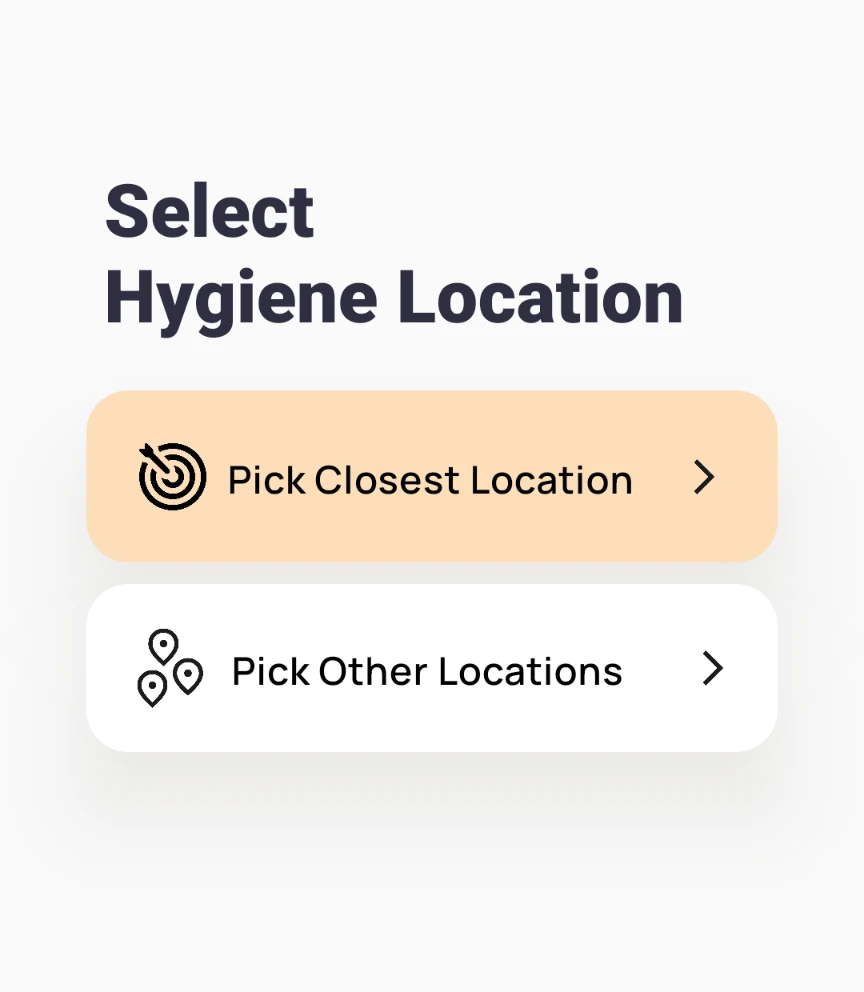 Mobile UI card highlighting the 'Pick Closest Location' button.