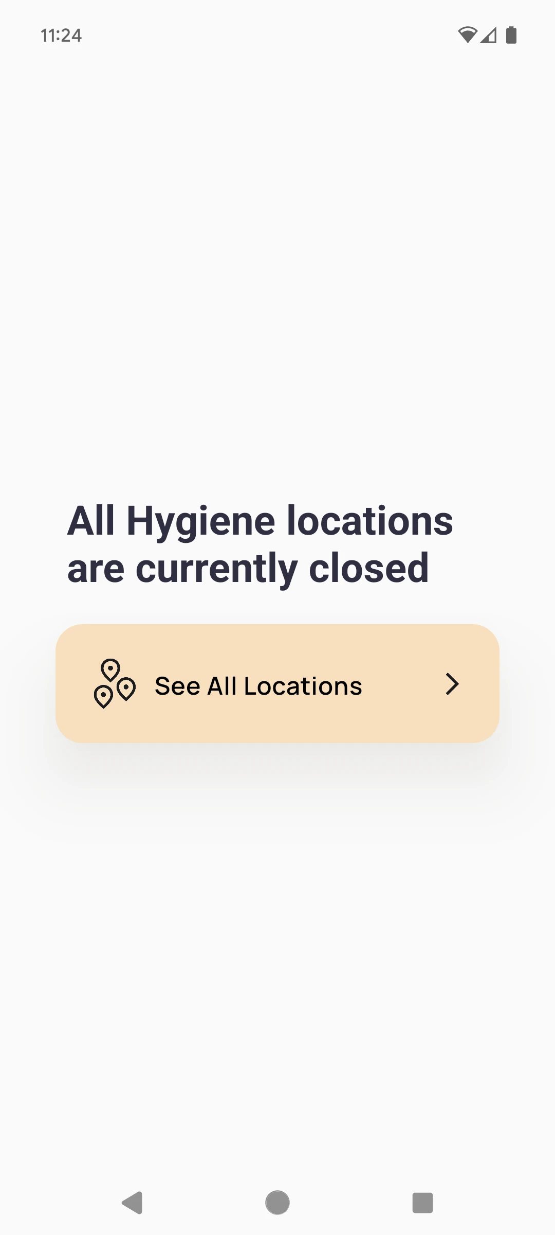 Mobile screen displaying an 'All locations closed' empty state.