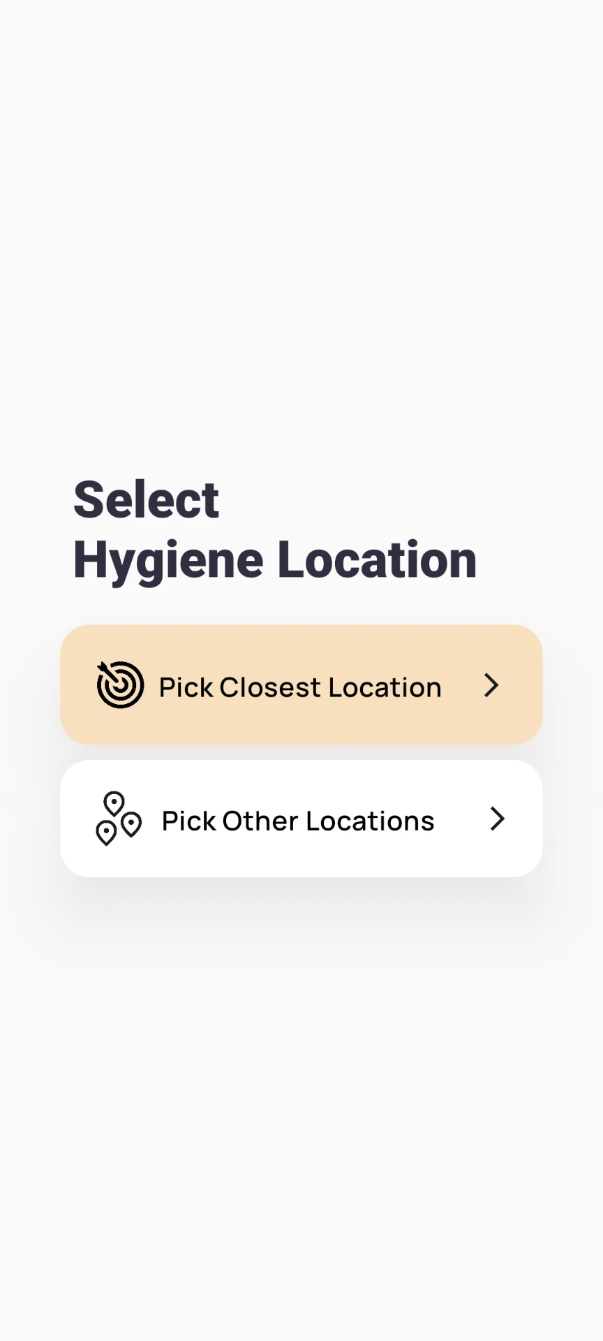 Interface screen showing menu options to 'Pick Other Locations' for groceries and hygiene.