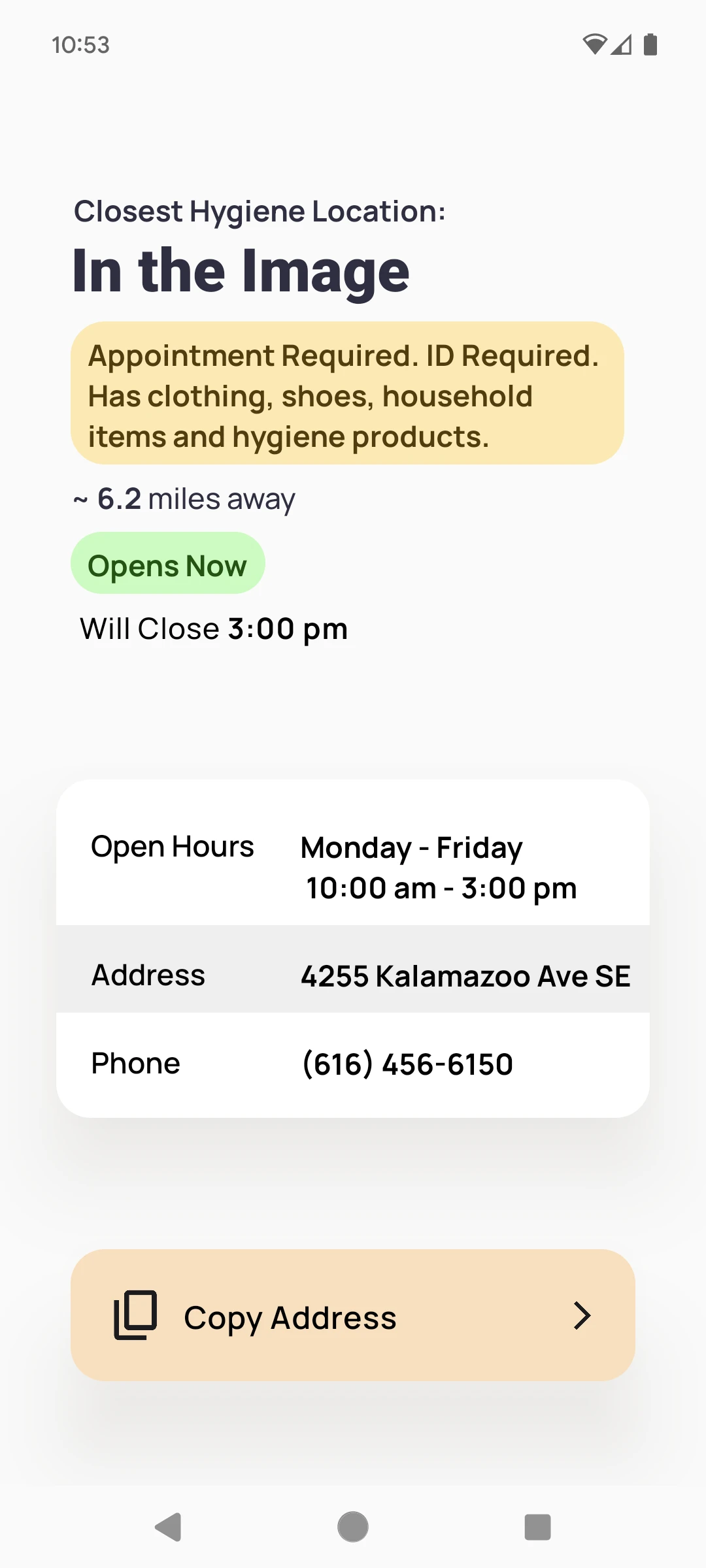 User flow displaying a location's details.