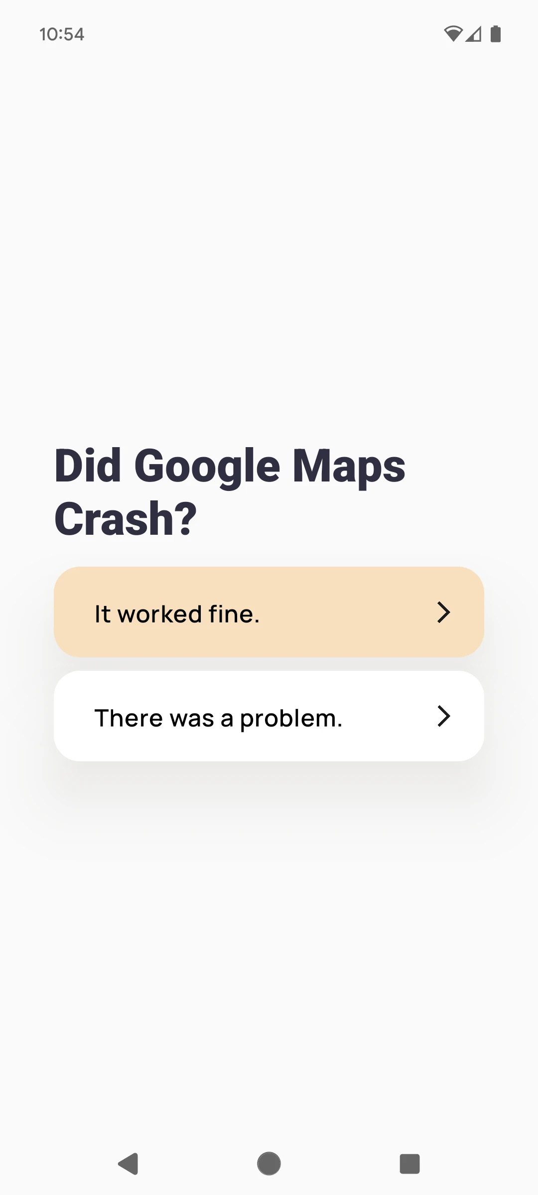 Mobile screen showing a query asking if Maps crashed.