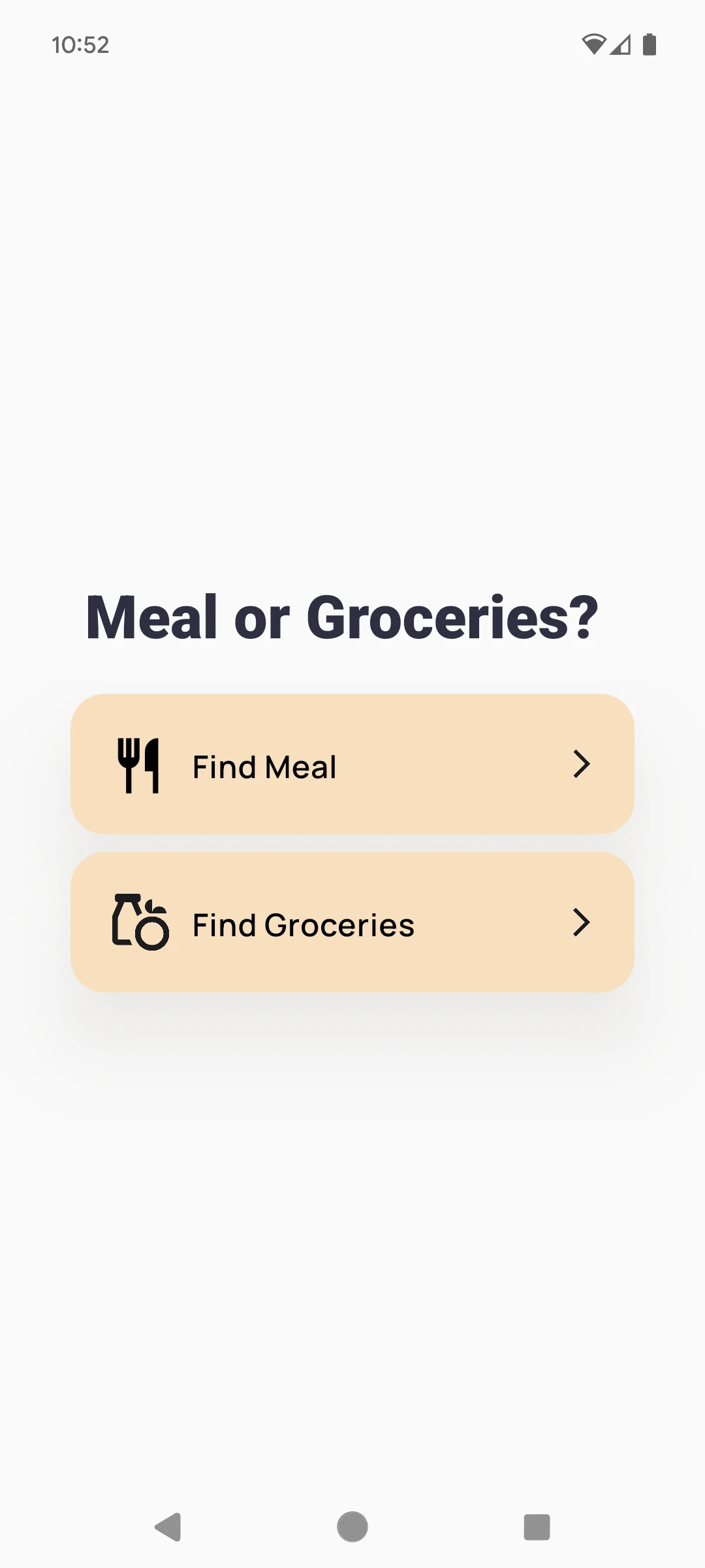 Navigation flow moving to a 'Meal or Groceries' selection.