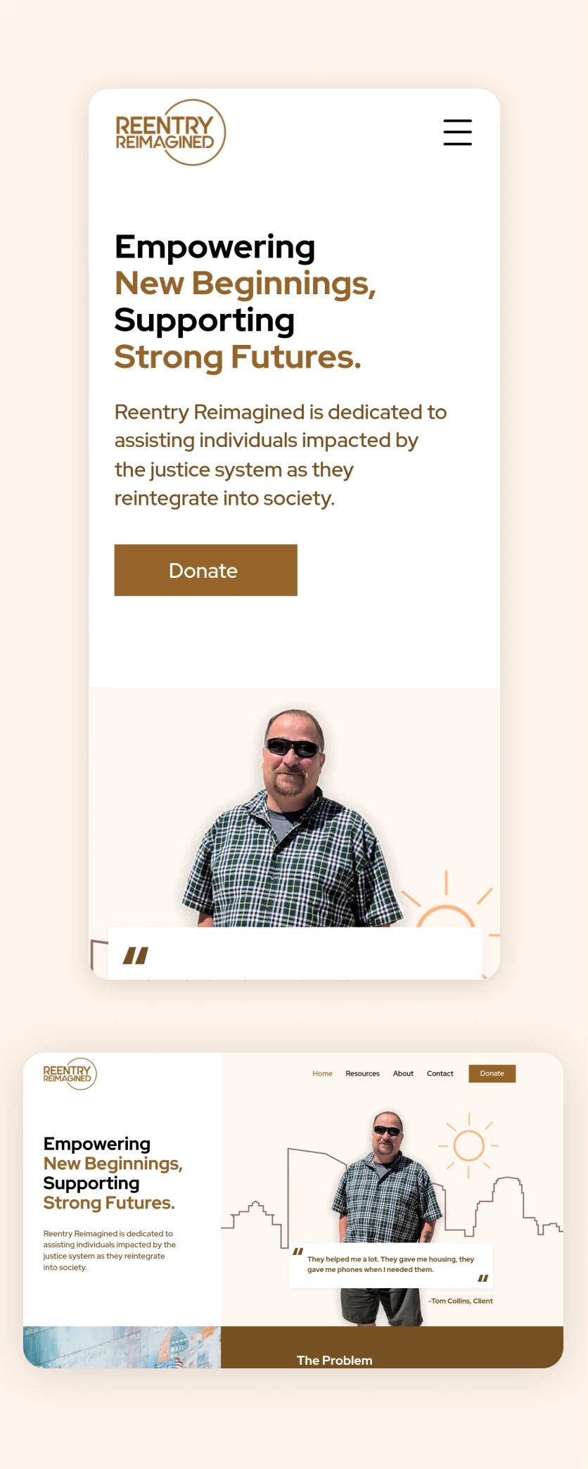 Earth-toned website redesign displayed on laptop and mobile screens.