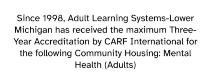 After: redesigned CARF accreditation section with shortened paragraph text for improved scannability.
