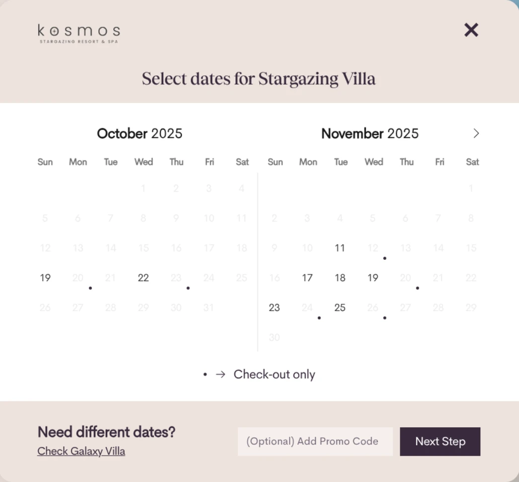 Desktop view of the booking calendar interface.