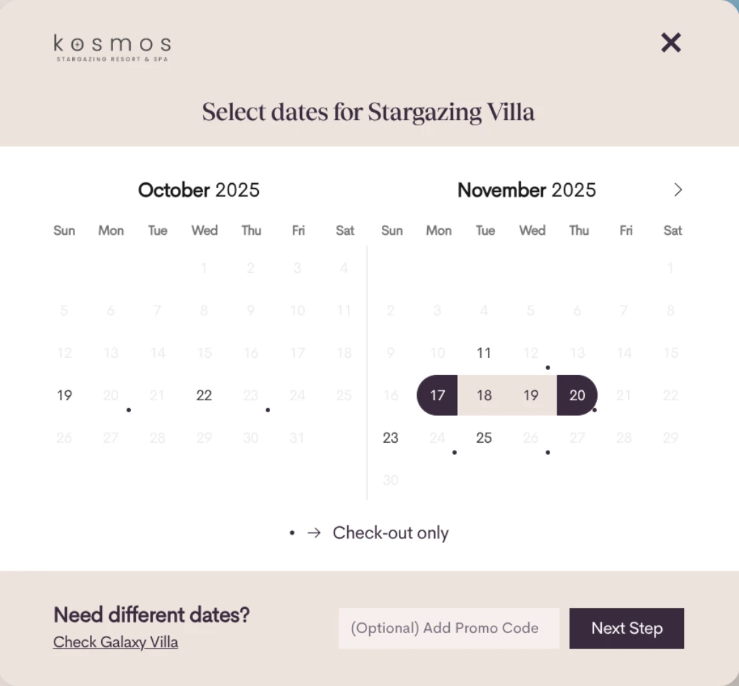 Mobile view of the booking calendar interface.