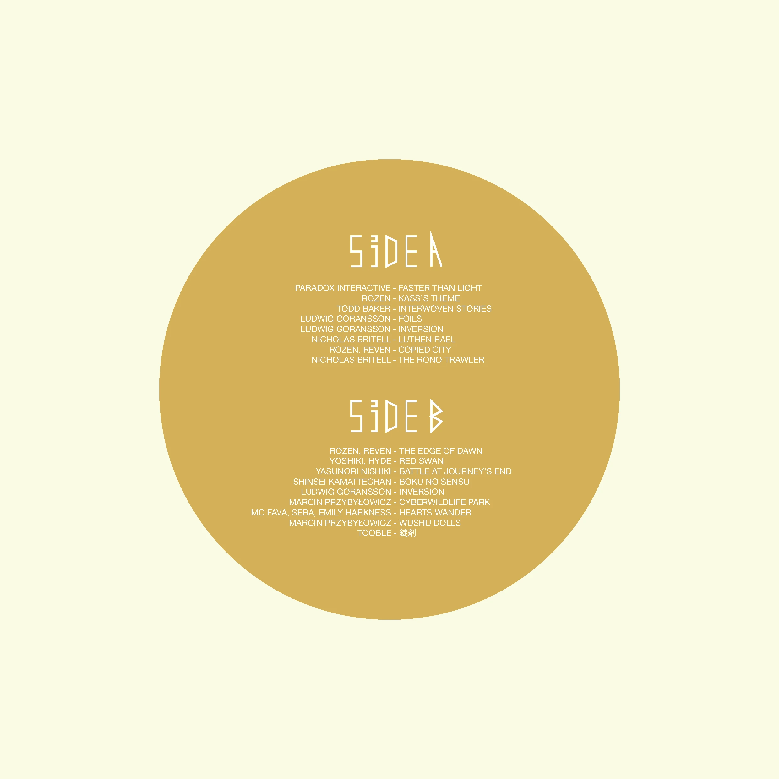 Digital design of the album back cover listing the tracklist for Side A and Side B.